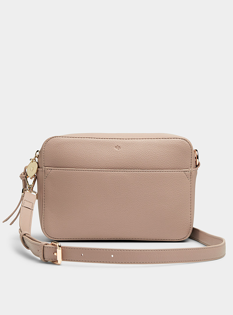 Ela Taupe Small Bloom pebbled boxy bag for women