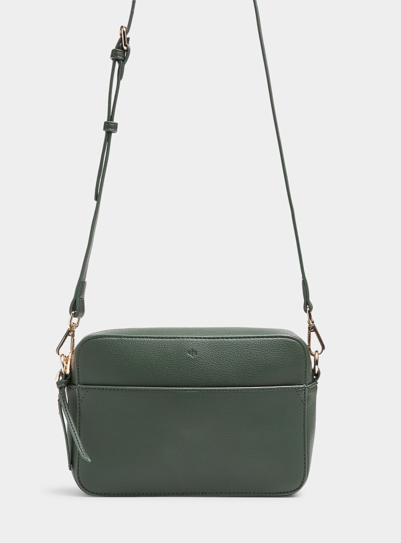 Ela Mossy Green Small Bloom pebbled boxy bag for women