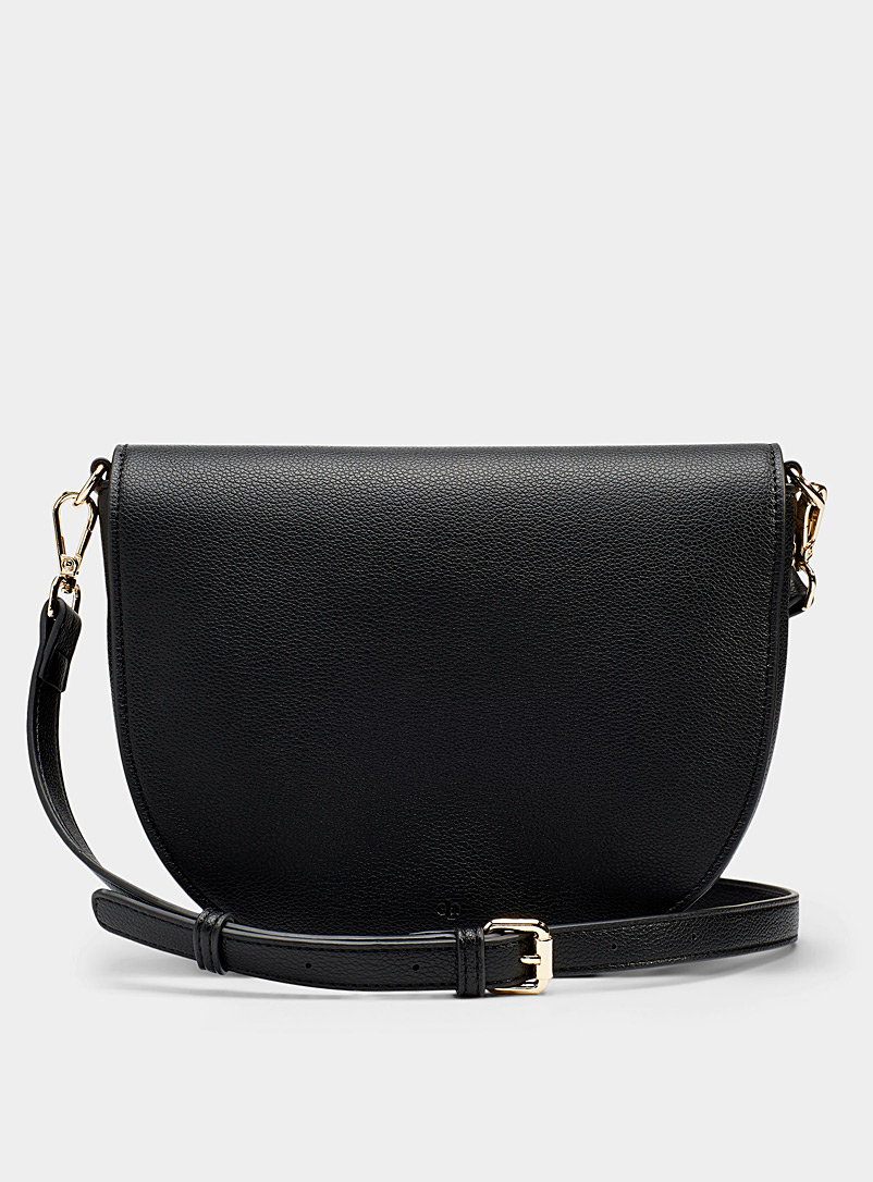 Ela Black Small pebbled saddle bag for women