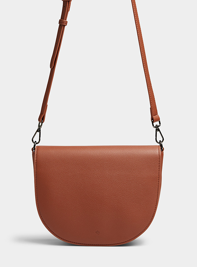 Ela Brown Small pebbled saddle bag for women