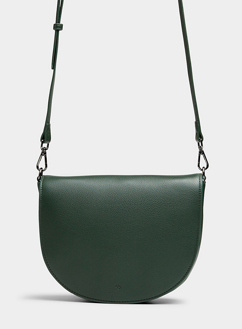 Ela Mossy Green Small pebbled saddle bag for women