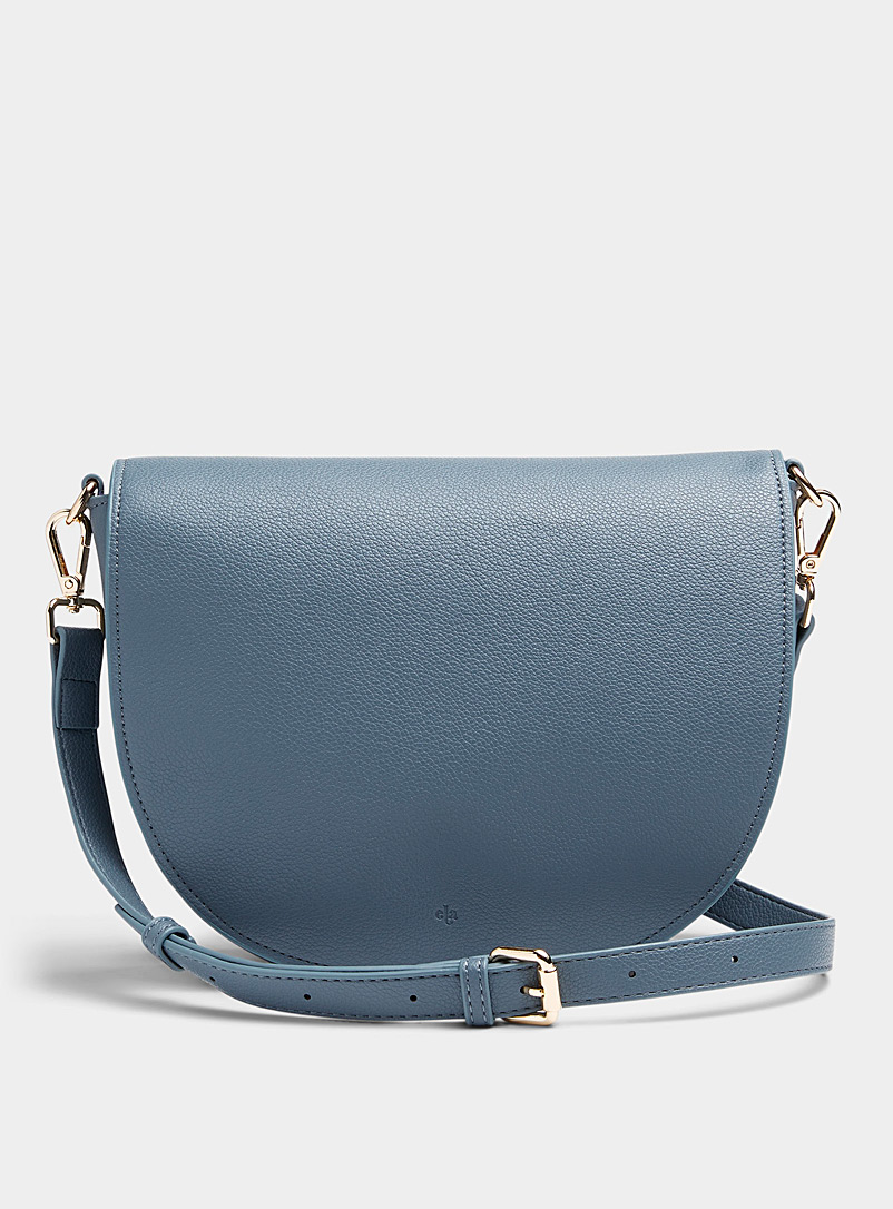 Ela: Le petit sac sellier grenu Bleu moyen-ardoise pour femme