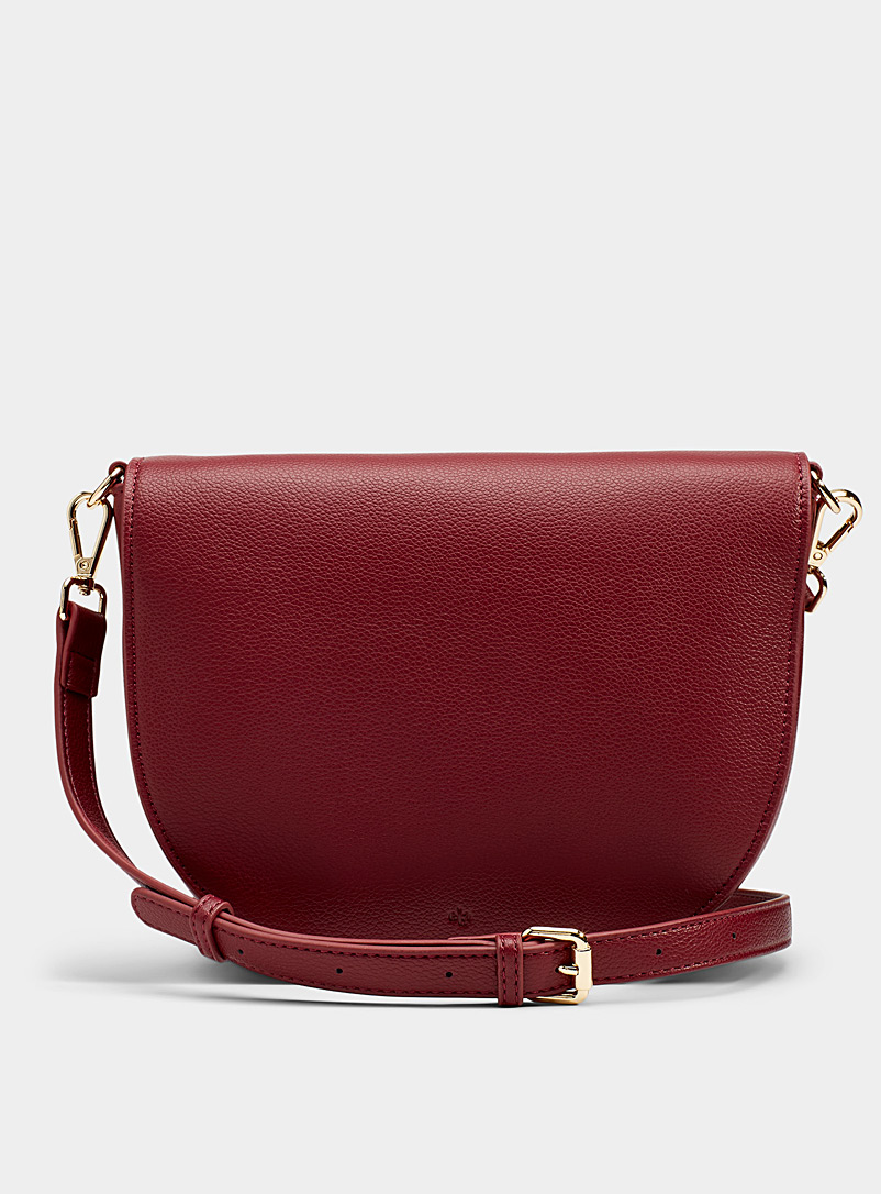 Ela Ruby Red Small pebbled saddle bag for women