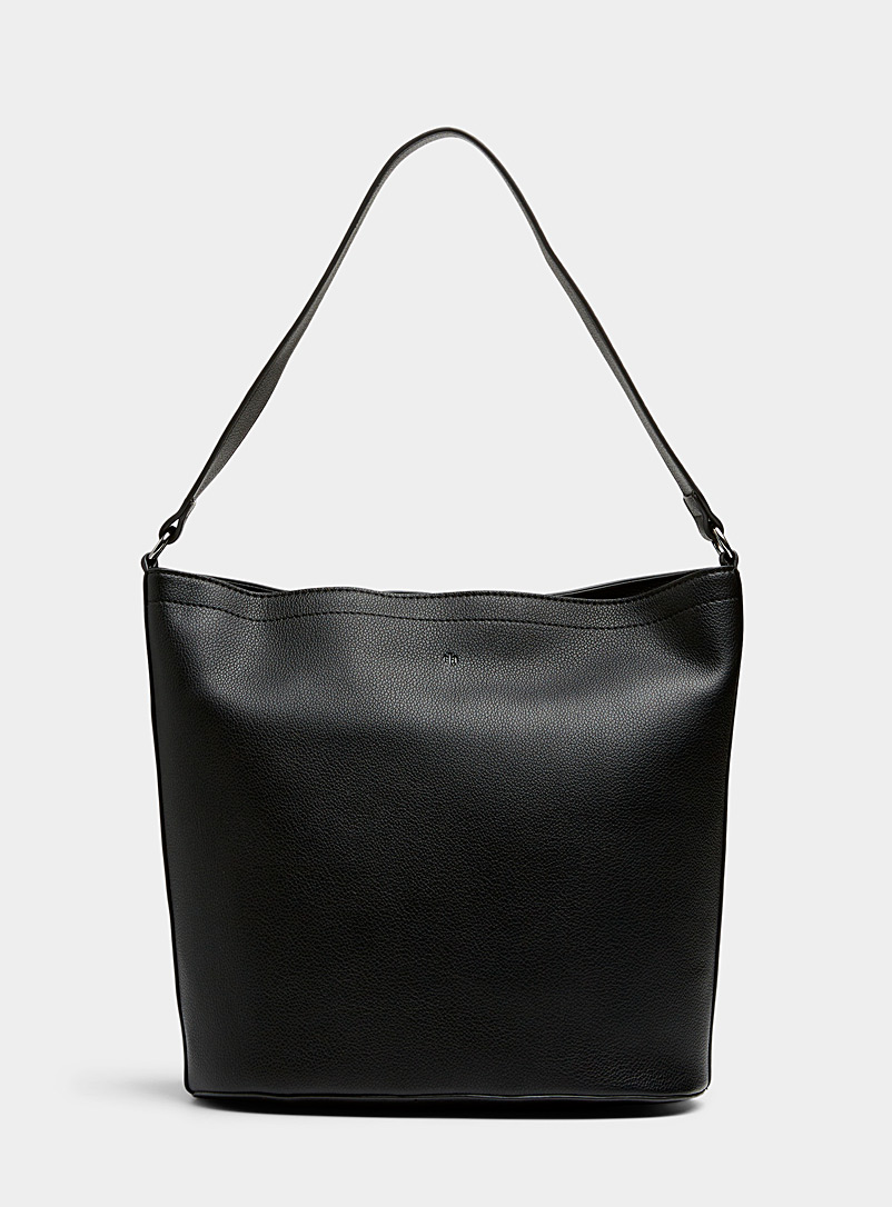Ela Black Mia pebbled bucket bag for women