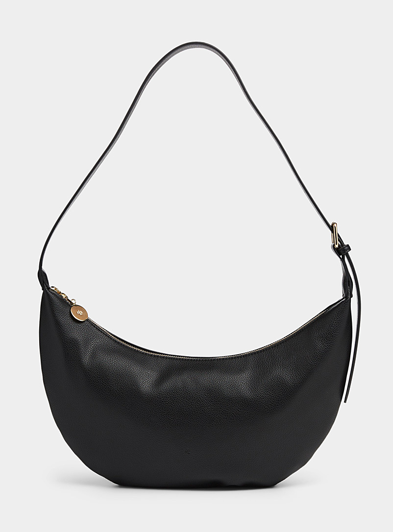 Ela Black Minimalist crescent saddle bag for women
