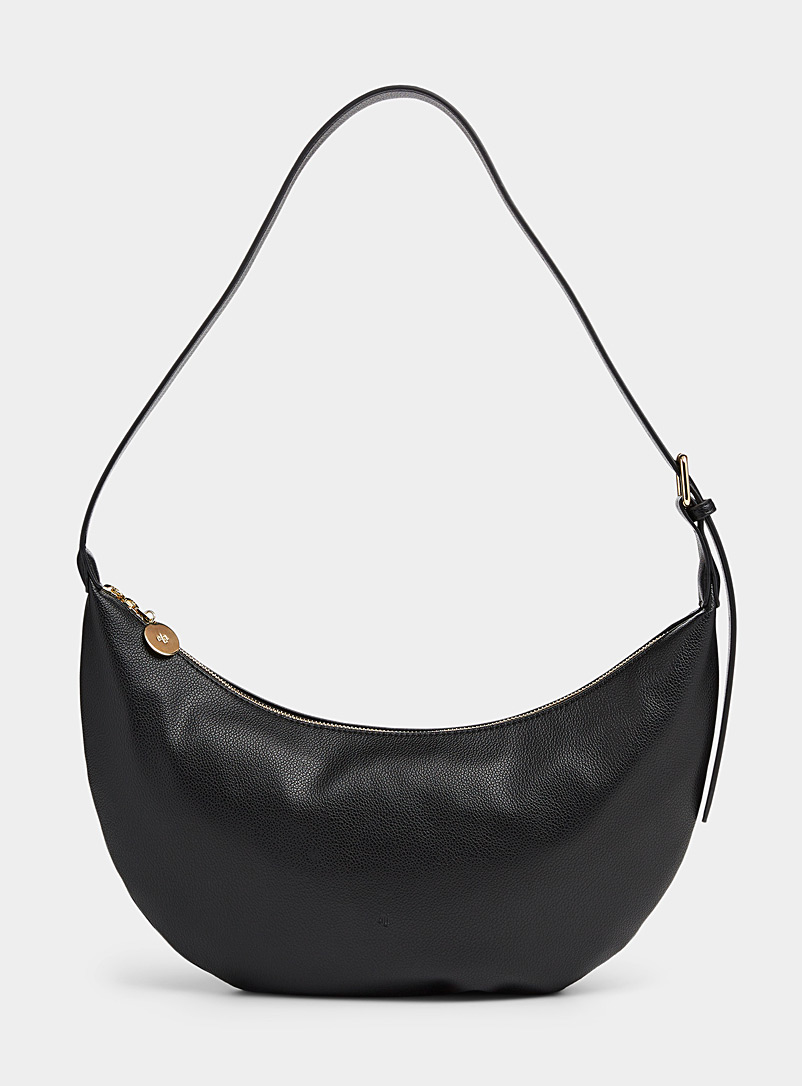 Ela Black Minimalist crescent saddle bag for women