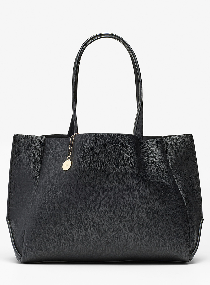 Ela Black Large pebbled tote with clutch for women