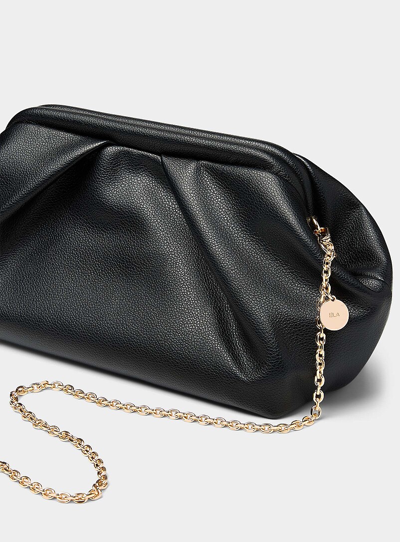 Ela: Le sac de soir&eacute;e grenu pliss&eacute; Noir pour femme