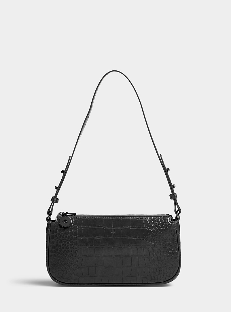 Ela Black Croc rectangular baguette bag for women