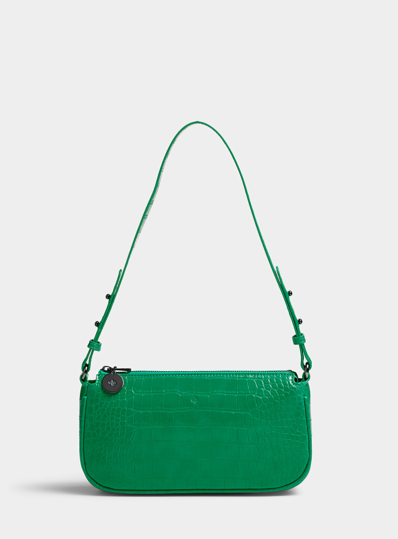Ela Green Croc rectangular baguette bag for women