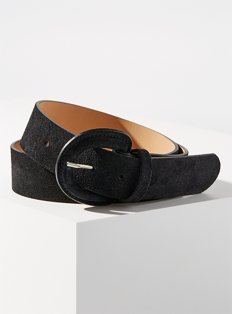 Simons Black Rounded-buckle suede belt for women