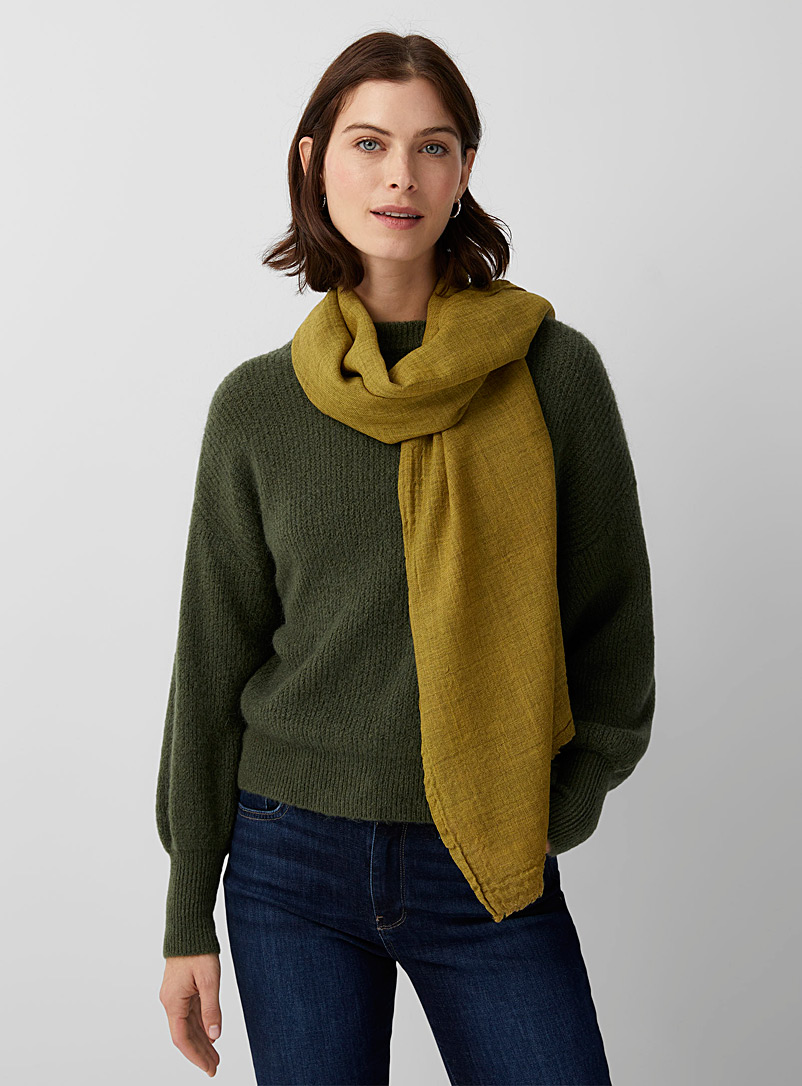 Kathleen O'Grady Design Chartreuse Natural dye merino wool scarf