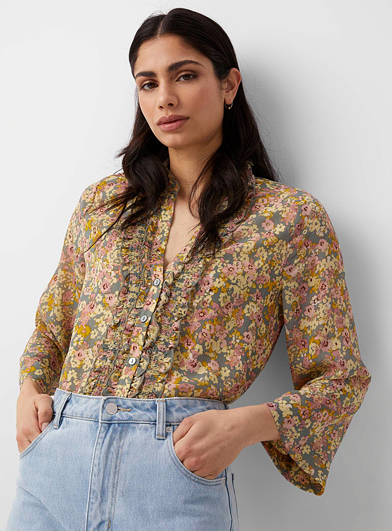 ATELIER RÊVE Patterned Yellow Frilled floral blouse for women