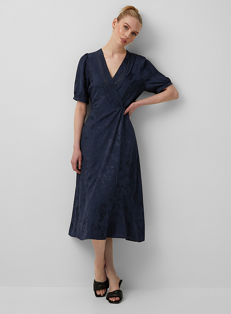 ATELIER RÊVE Marine Blue Nocturnal jacquard wraparound dress for women