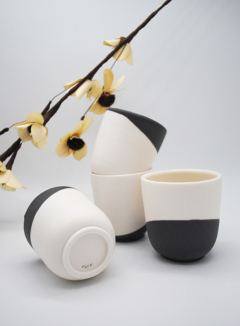 Cuir ceramics Assorted grey Diagonal cups Set of 4