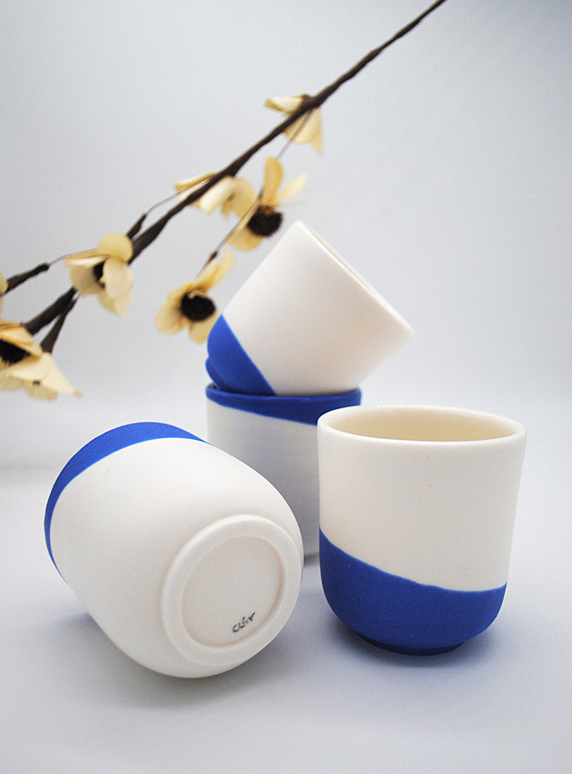 Cuir ceramics Assorted blue  Diagonal cups Set of 4