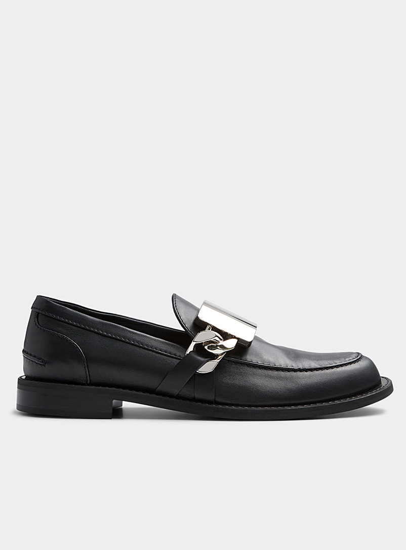 JW Anderson Black Metallic plate leather loafers Men for men