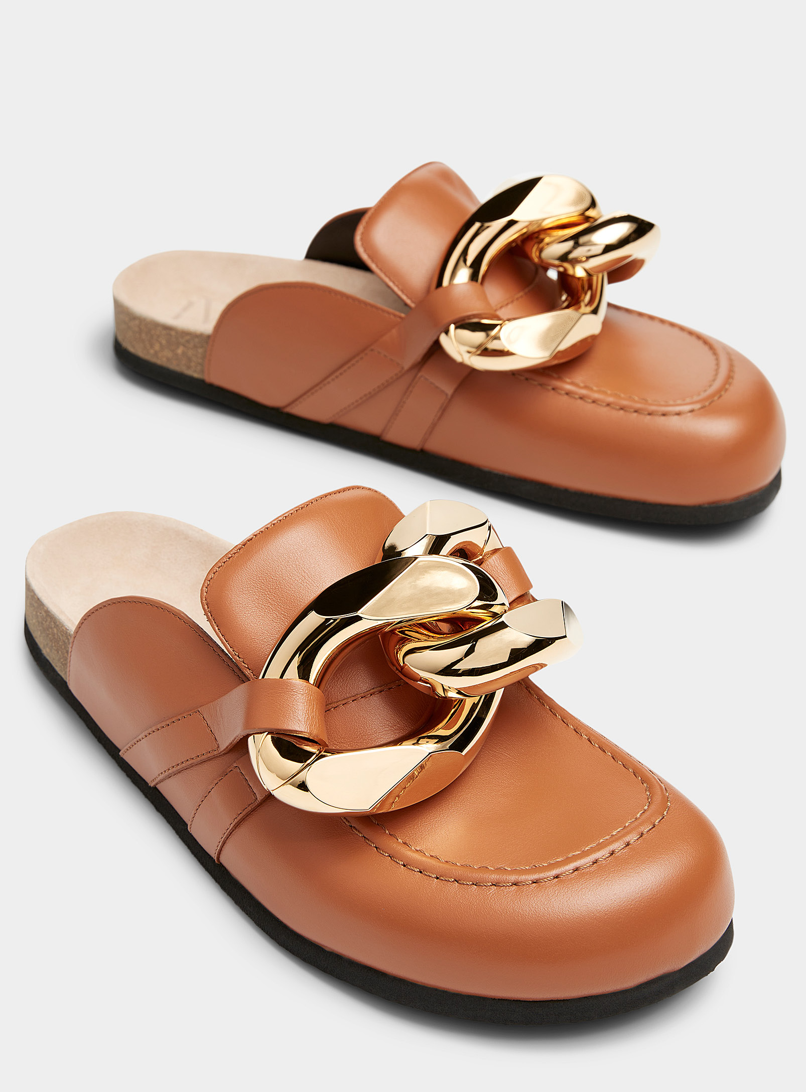 Shop Jw Anderson Xl Chain Leather Mules Men In Honey/camel