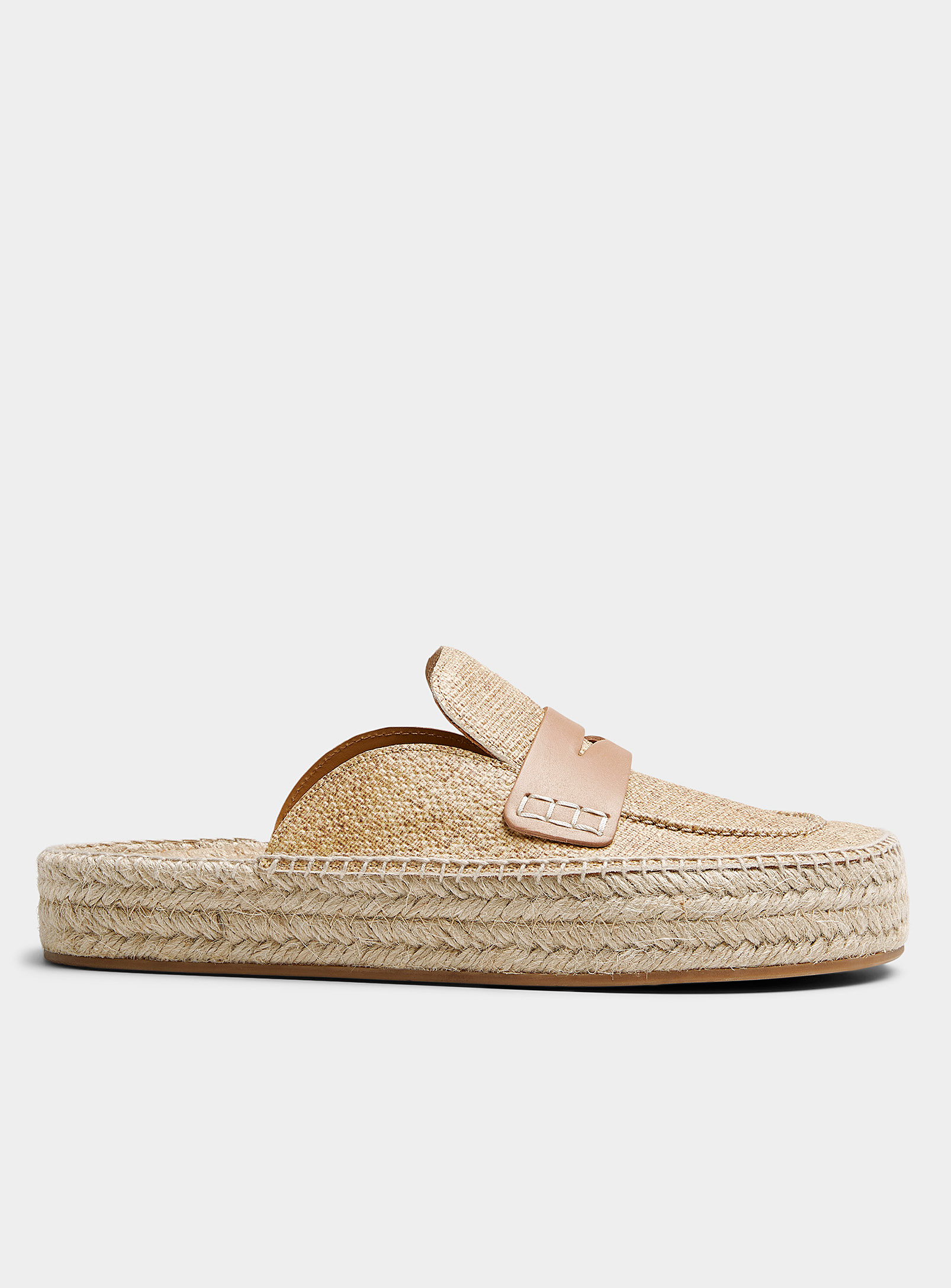 Jw Anderson Leather Espadrille Loafer Mules In Cream Beige