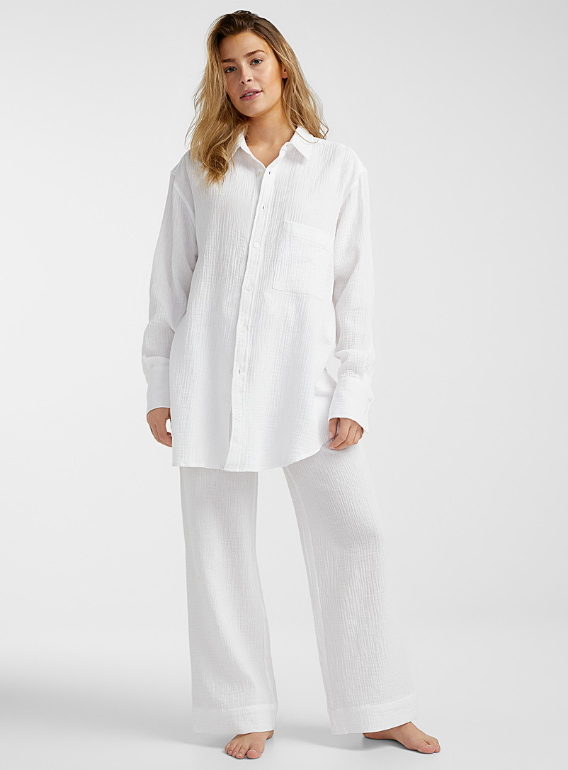 Maison Essentiele White Waffle cotton nightshirt for women