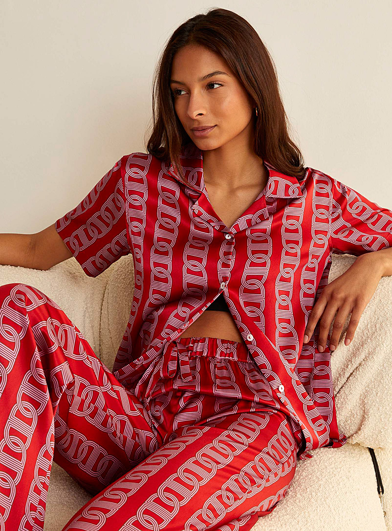 Maison Essentiele: La chemise de nuit pure soie maillons roses Rouge pour femme