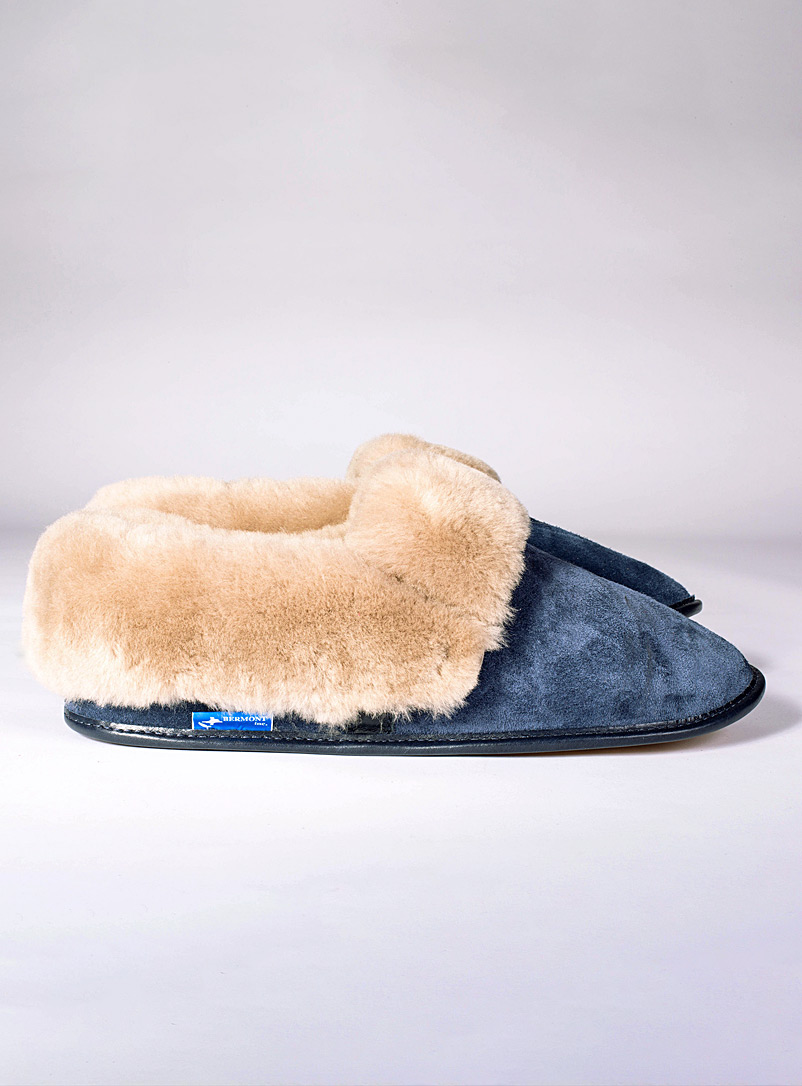 Les cuirs Bermont Inc. Marine Blue Reversed sheepskin trimmed slipper Women