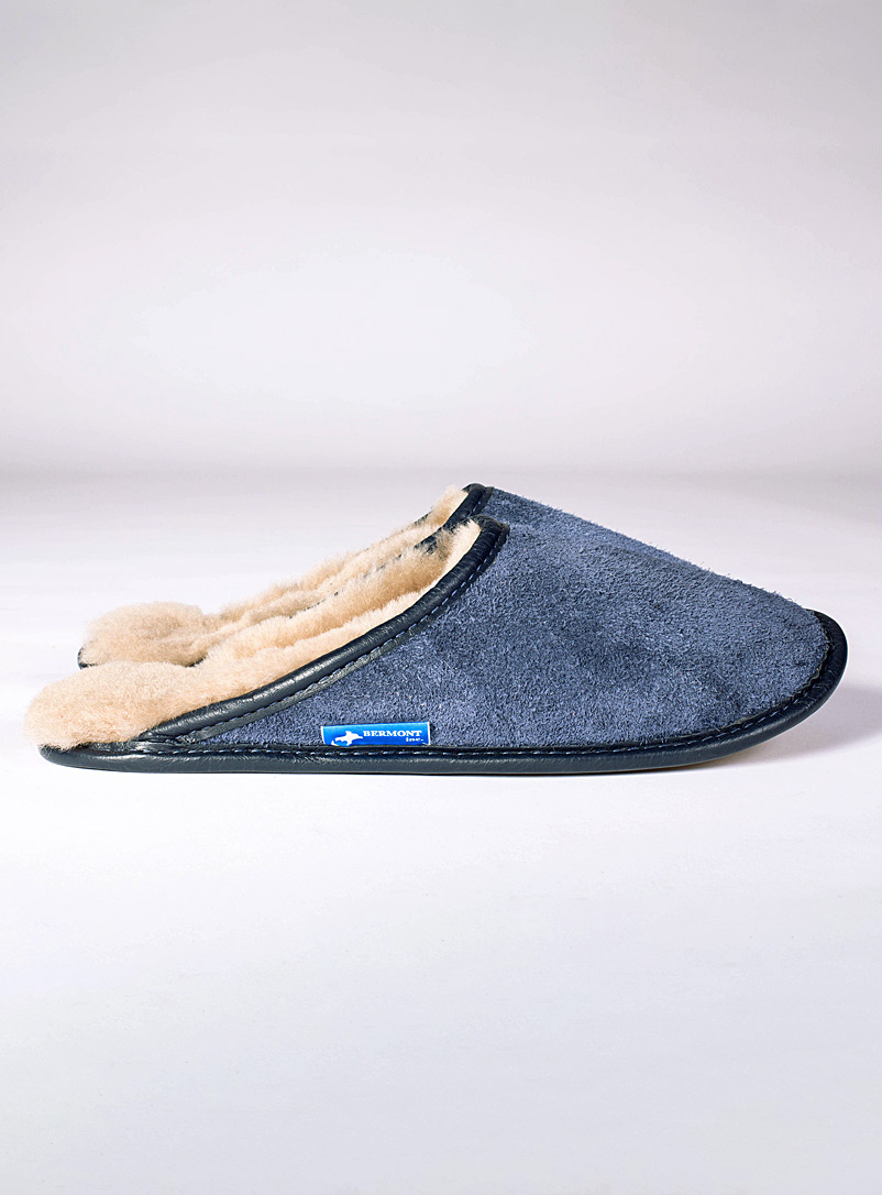 Les cuirs Bermont Inc. Marine Blue Reversed sheepskin mule slipper Women