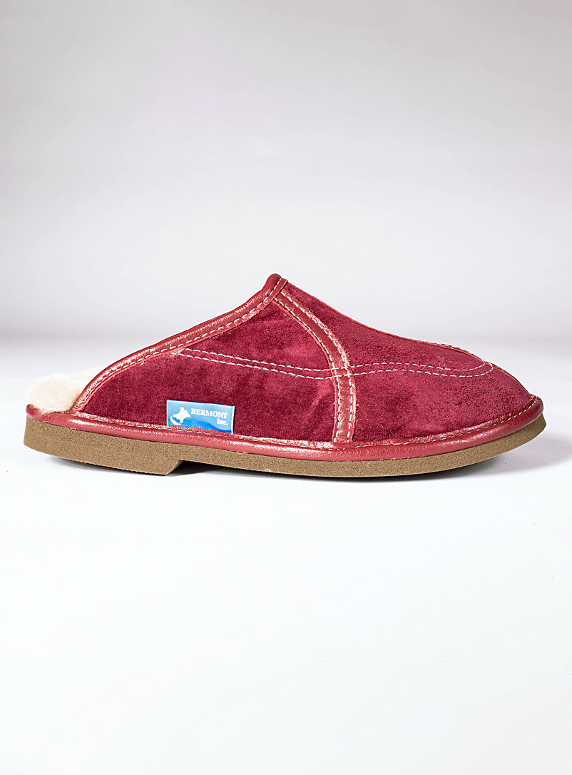 Les cuirs Bermont Inc. Cherry Red Reversed sheepskin mule slipper with outsole Women