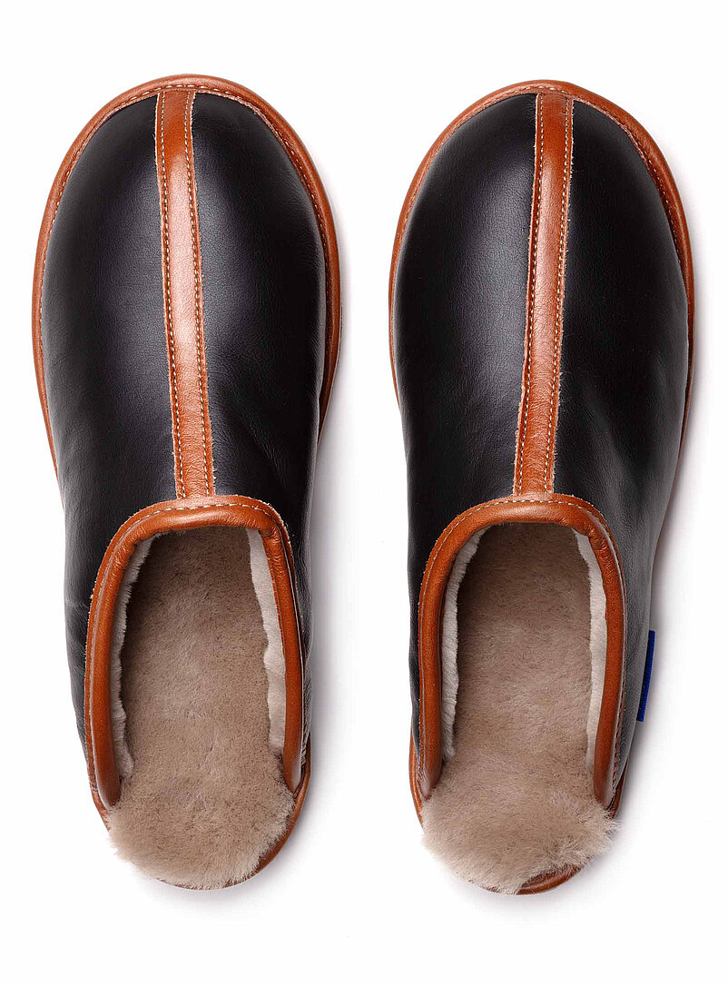 Les cuirs Bermont Inc.: La mule cuir et peau de mouton renvers&eacute;e Homme Noir