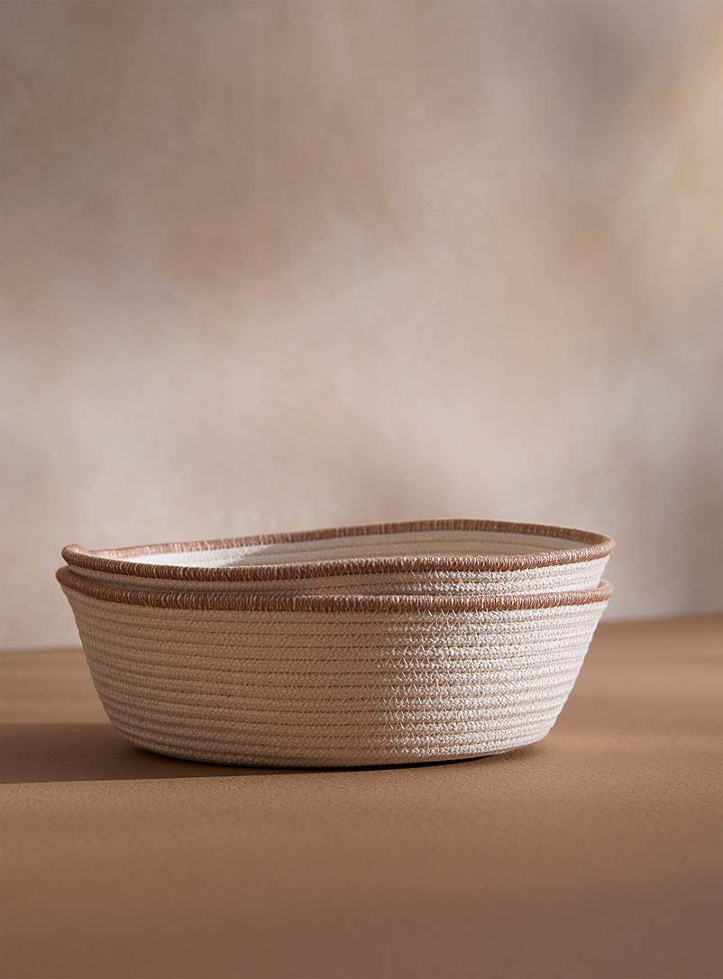 Crafting the Harvest Light Brown Colourful trim cotton rope bowls Set of 2