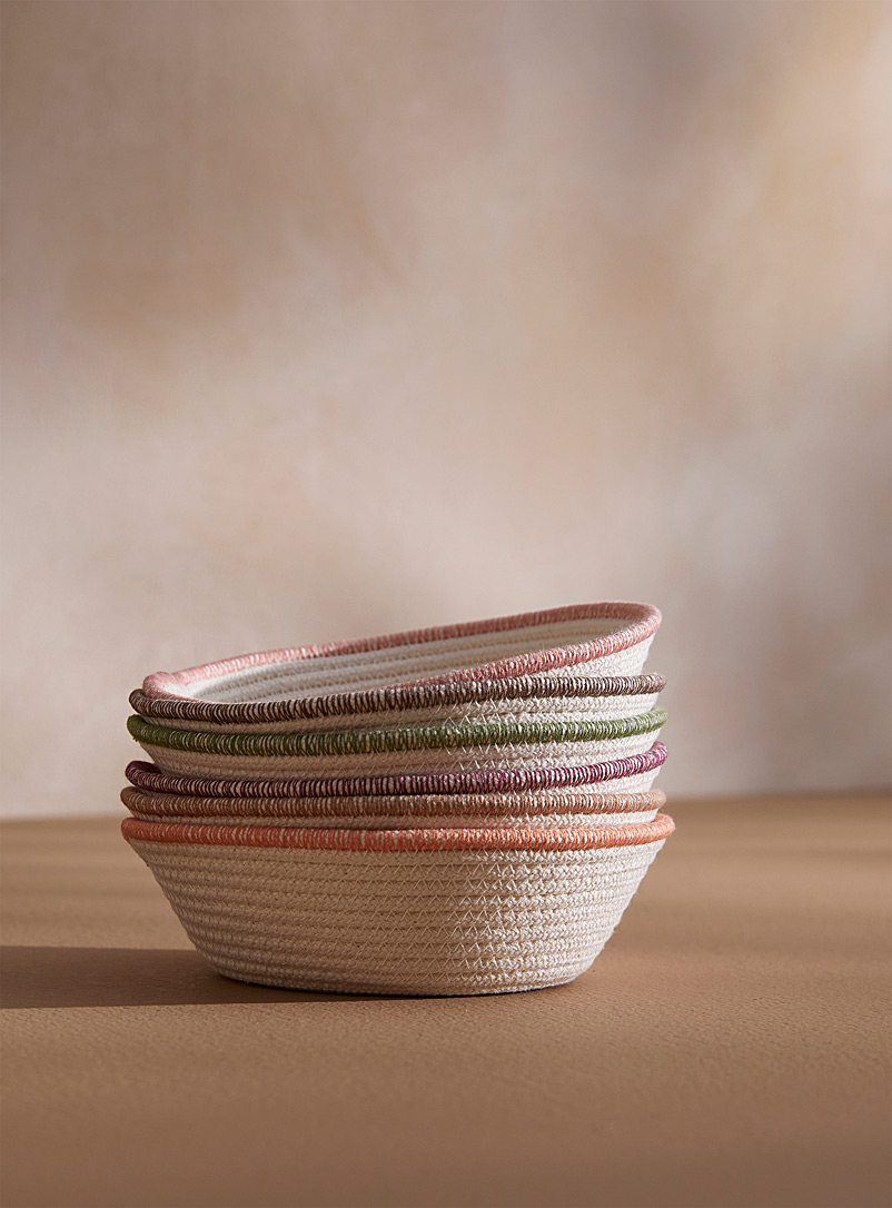 Colourful trim small cotton rope bowls Set of 6