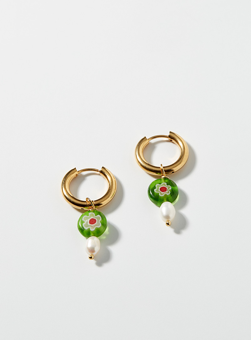 Simons Patterned Green Whimsical floral earrings for women