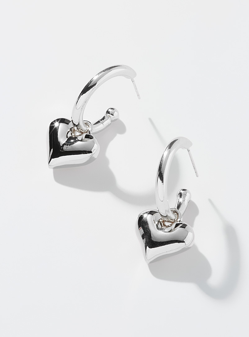 Simons Silver Large shimmery heart earrings for women