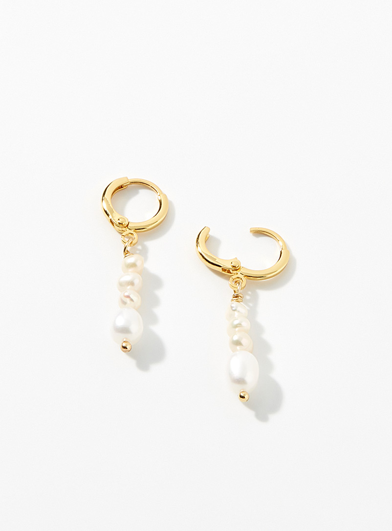 Simons White Long mixed-pearl earrings for women