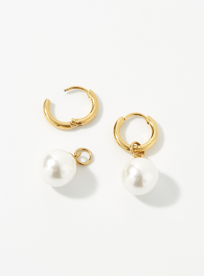 Simons White Shimmery pearl earrings for women