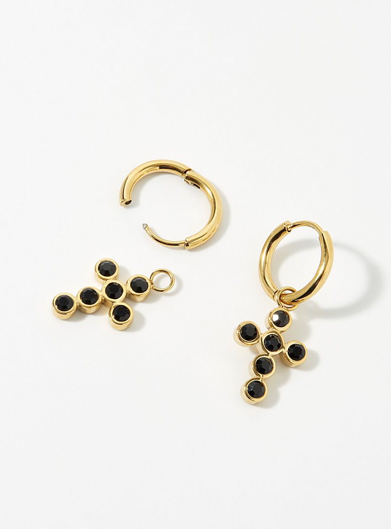 Simons Black Faceted gemstone cross earrings for women