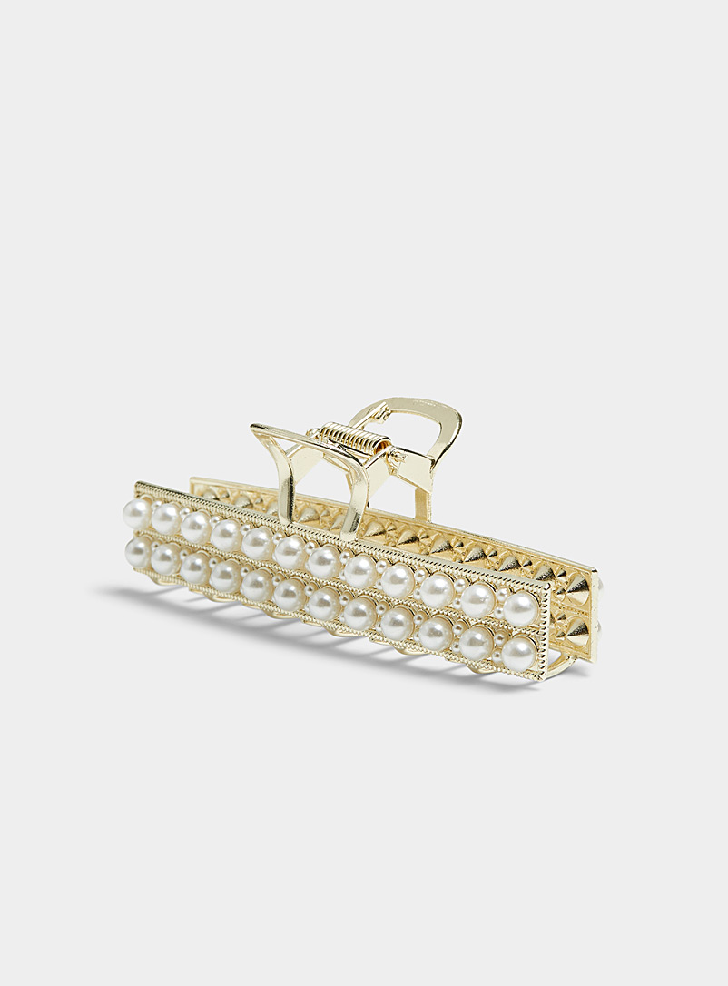 Simons Ivory White Long pearly rectangular clip for women