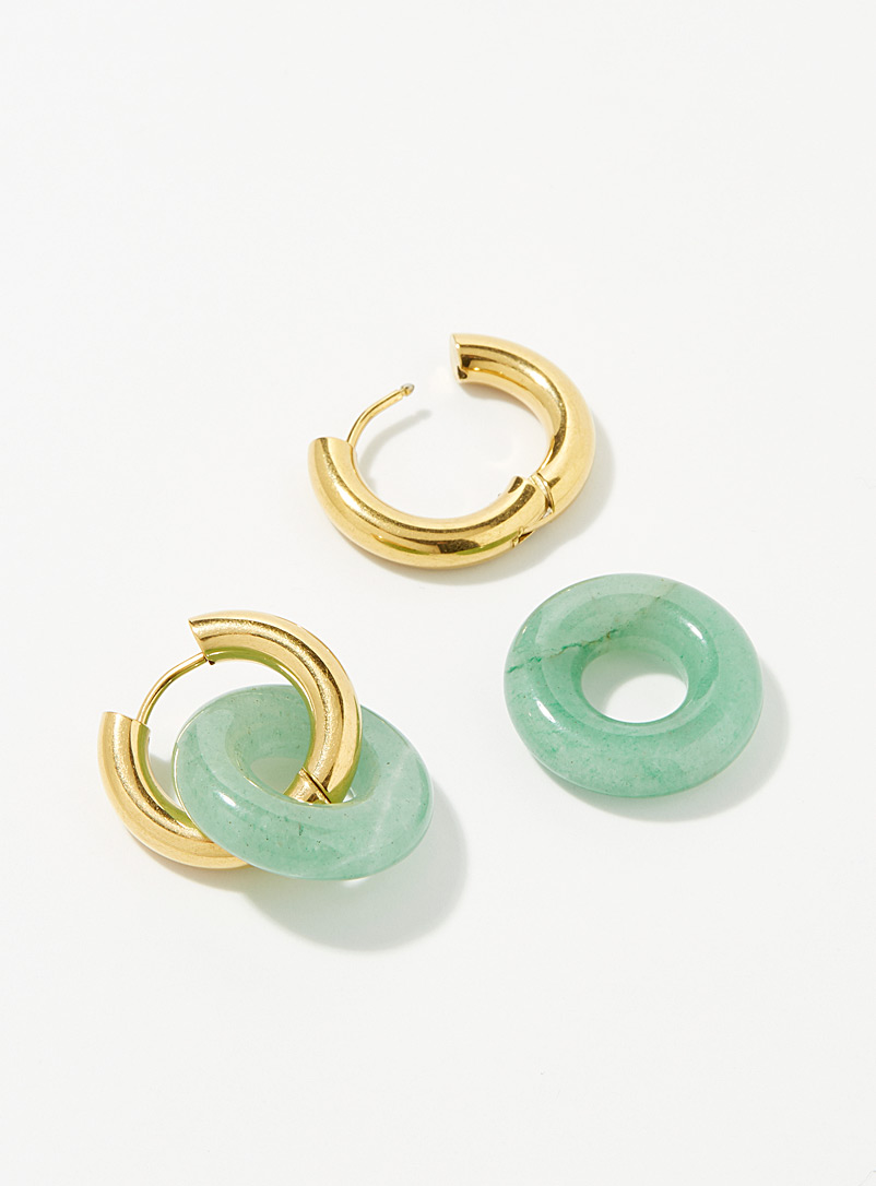 Simons: Les boucles d'oreilles anneaux colorés Vert à motifs pour femme
