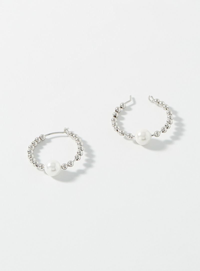 Simons Assorted Silver and pearl bubble hoops for women