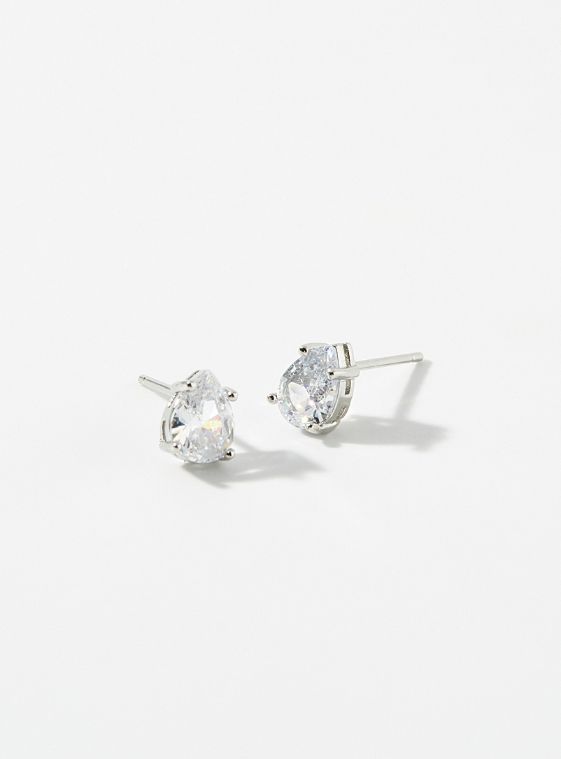 Simons Silver Crystal teardrop earrings for women