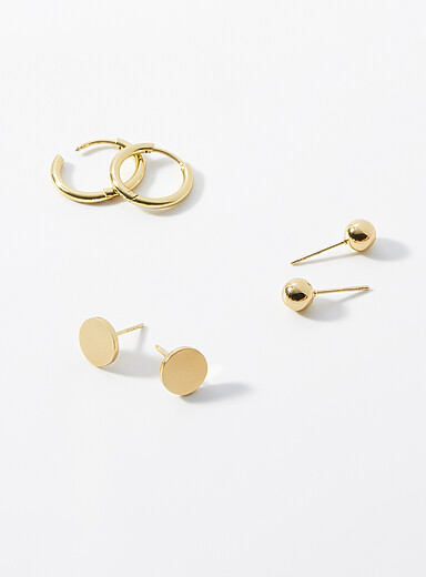 Les boucles d'oreilles minimalistes dor&eacute;es Ensemble de 3