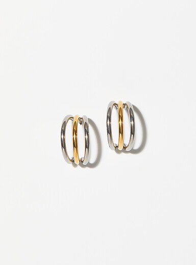 Two-tone open triple hoops