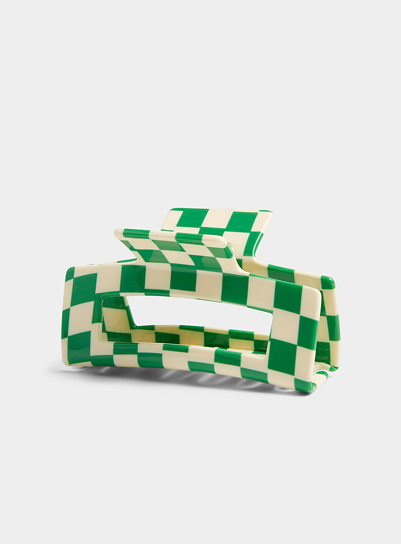 Simons Green Large colourful checkerboard clip for women