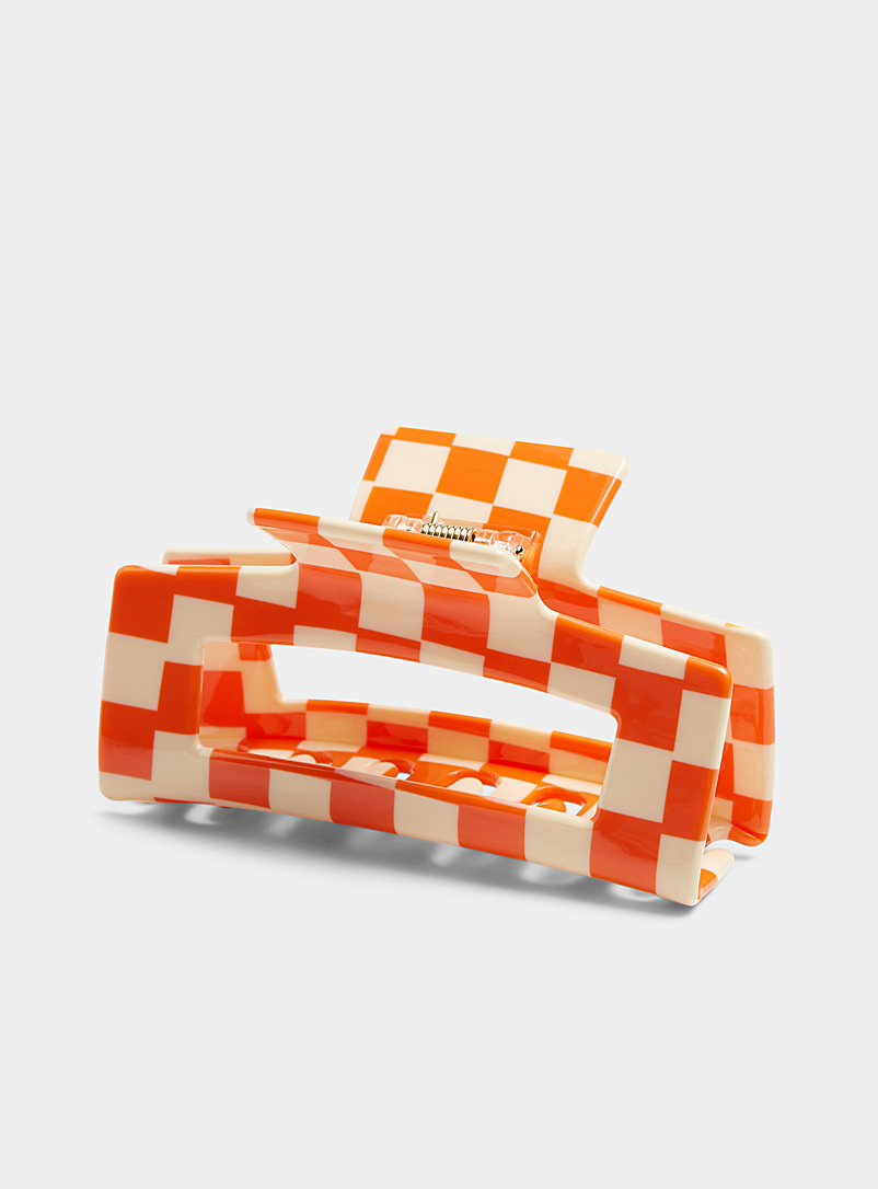 Simons Patterned Orange Colourful checkerboard clip for women