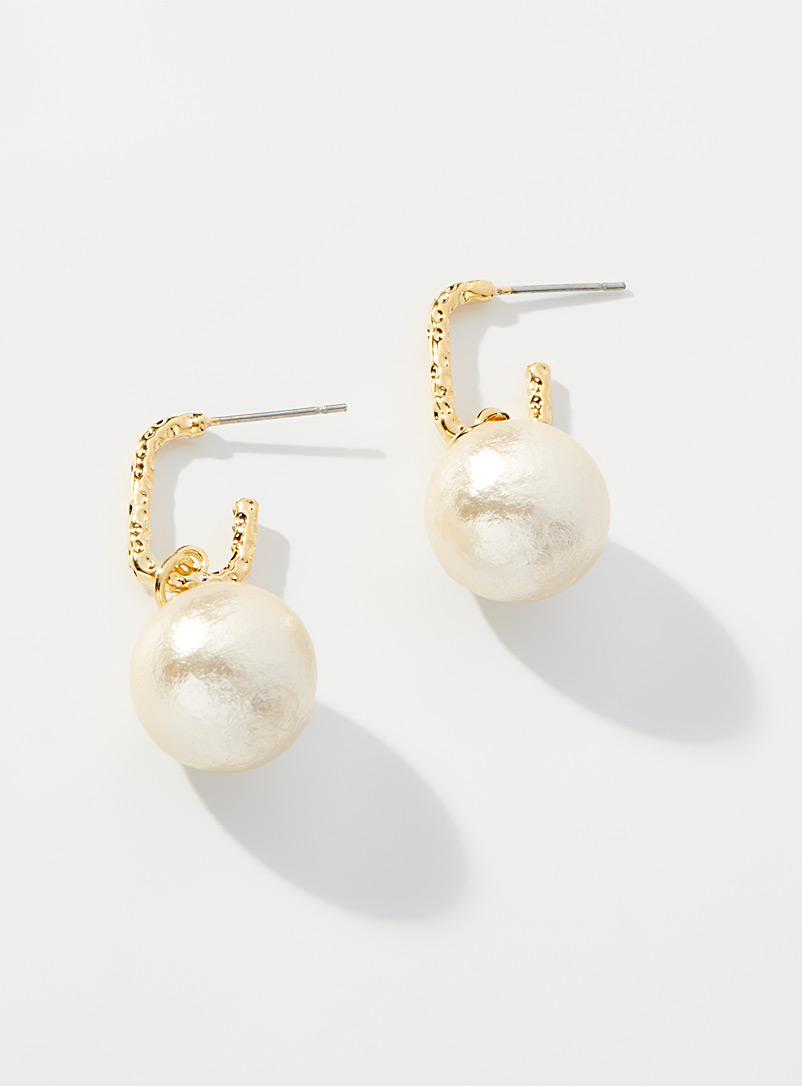 Simons Patterned Yellow Oversized pearl earrings for women