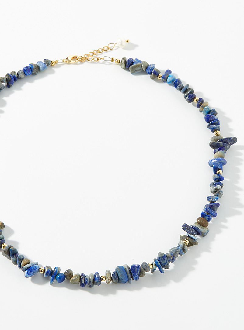 Simons Patterned Blue Marine stone necklace for women