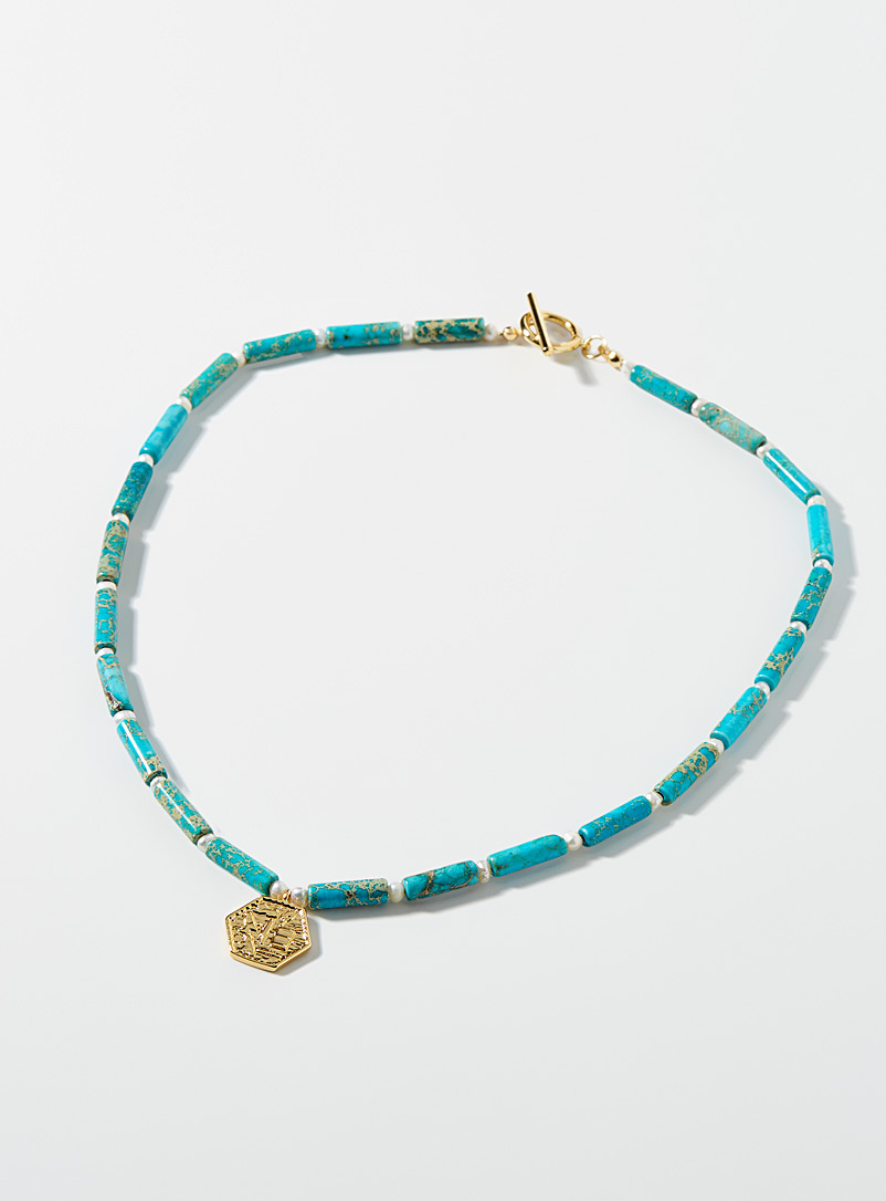 Simons Patterned Blue Turquoise necklace for women