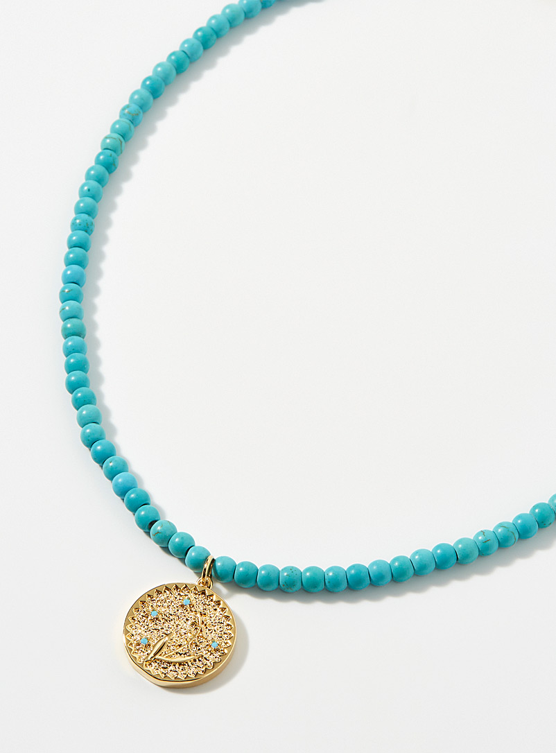 Simons Patterned Yellow Turquoise flower necklace for women