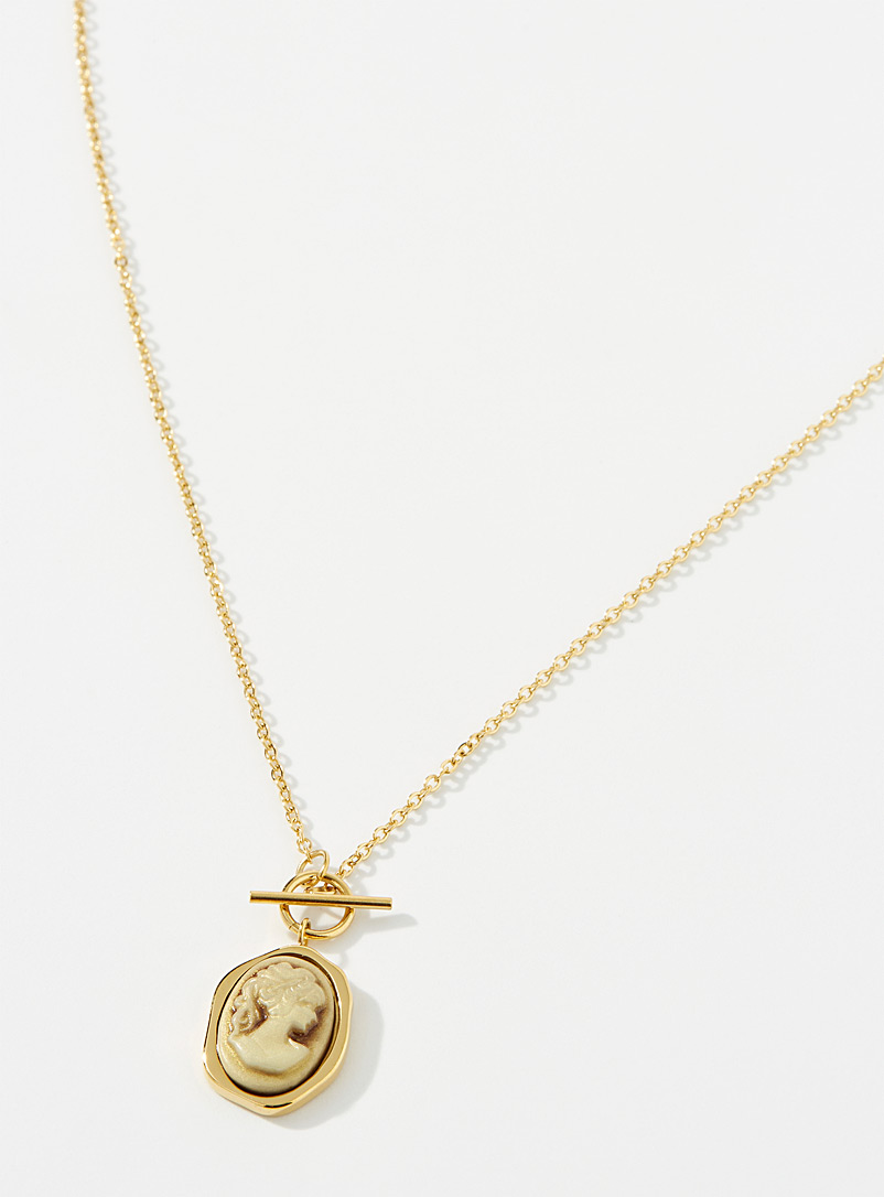 Simons Brown Contrast portrait medallion necklace for women