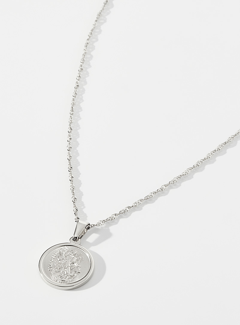 Simons Silver Saint Michael medallion necklace for women